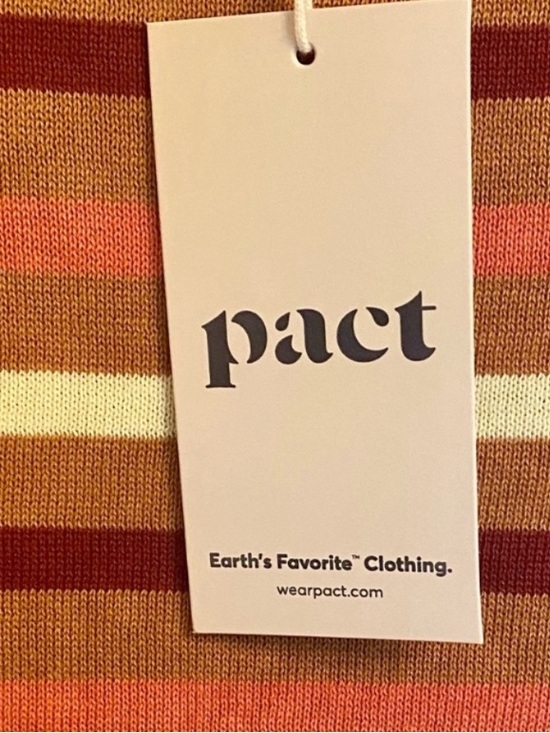 Pact Tops - PACT SZ LARGE 100% ORGANIC COTTON CLASSIC FINE KNIT SHELL IN WARM SPICE STRIPE